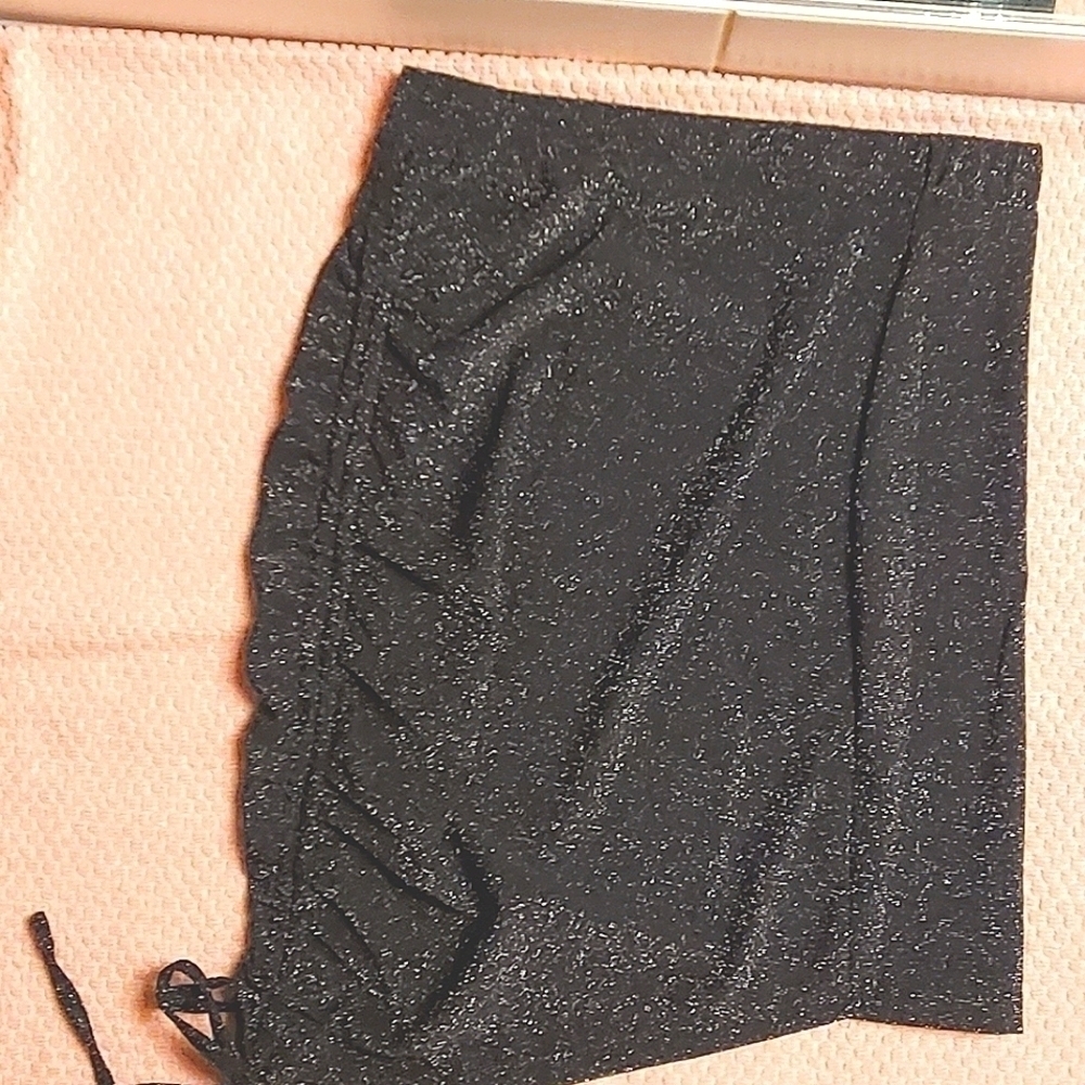 Shein Bodycon Mini Skirt Ruched Tie-Up Gothic Stretch Metallic Silver Black New - Picture 5 of 5